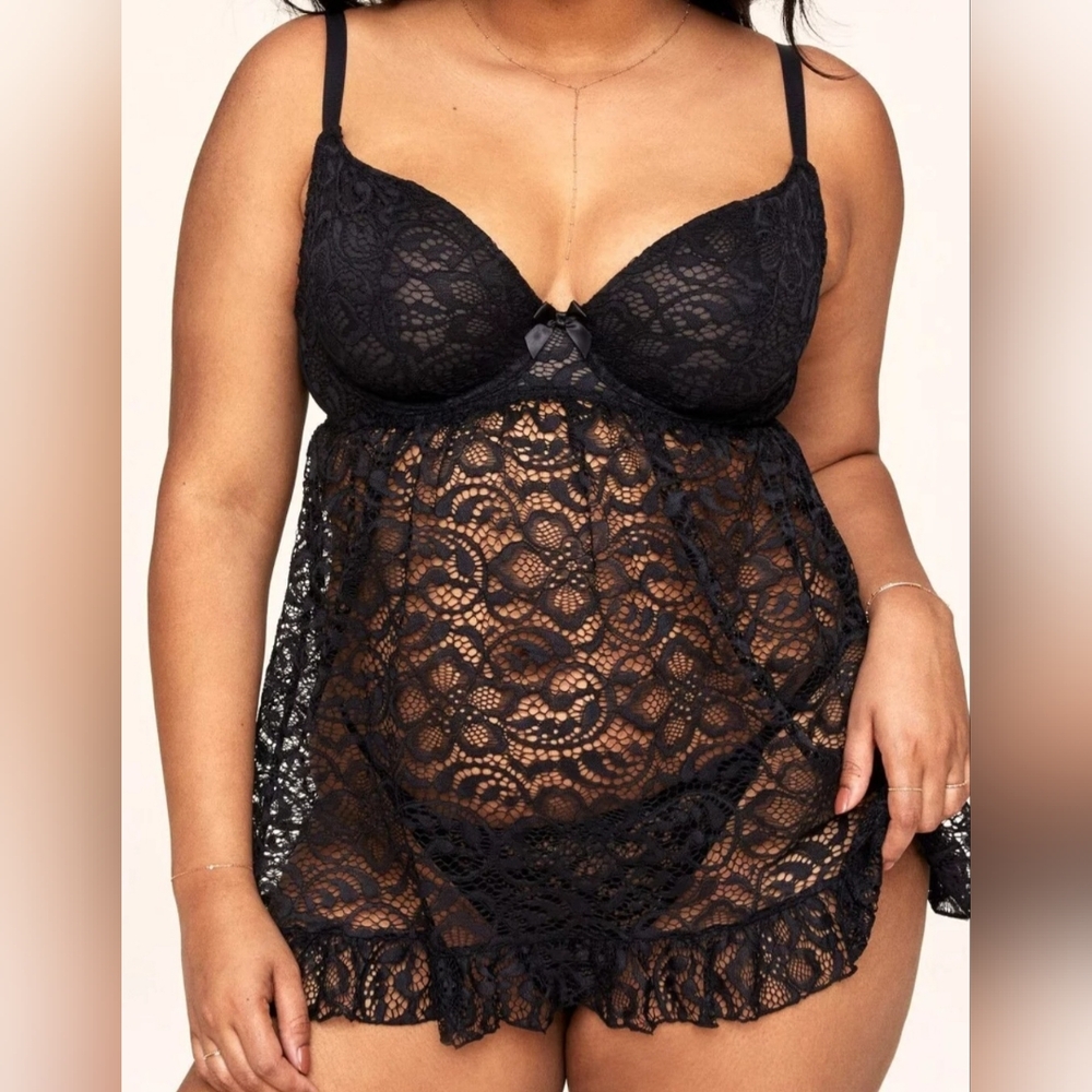 Adore Me Black Floral Lace Babydoll Lingerie Set Women's 3x NWOT Blaize